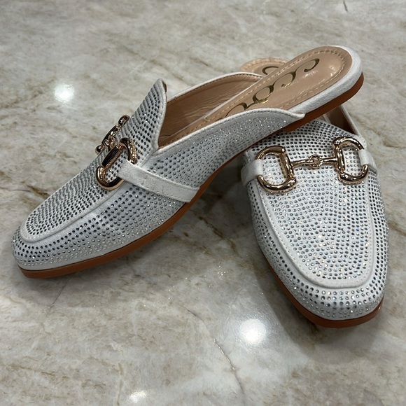 CCOCCI White Mila Bedazzled Mules Rhinestone Slip-Ons | Size‎ 7 - Picture 8 of 11